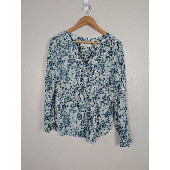 Loft Ann Taylor Women's Floral Ruffle Popover Blue Medium - Picture 1 of 7